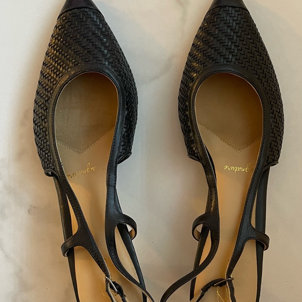 Trotters Black Woven Pointed Slingback Heels
